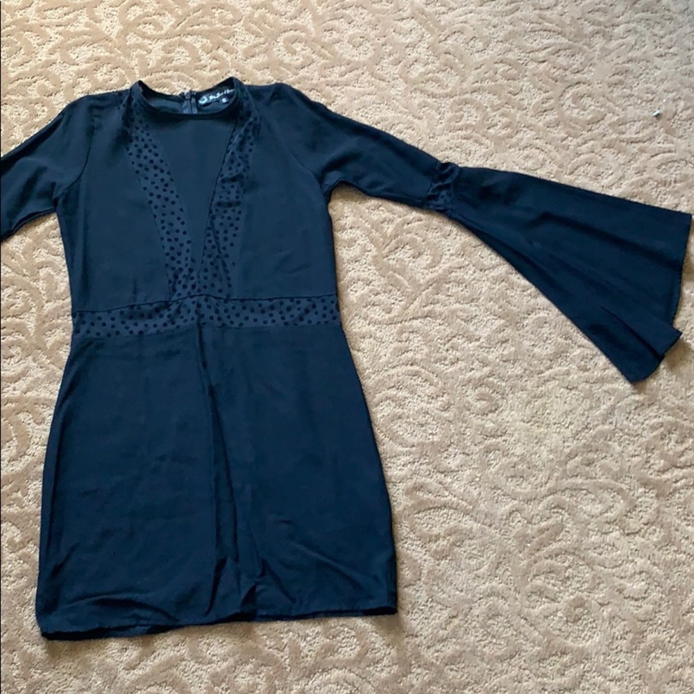black polka dot mesh dress long flare sleeves